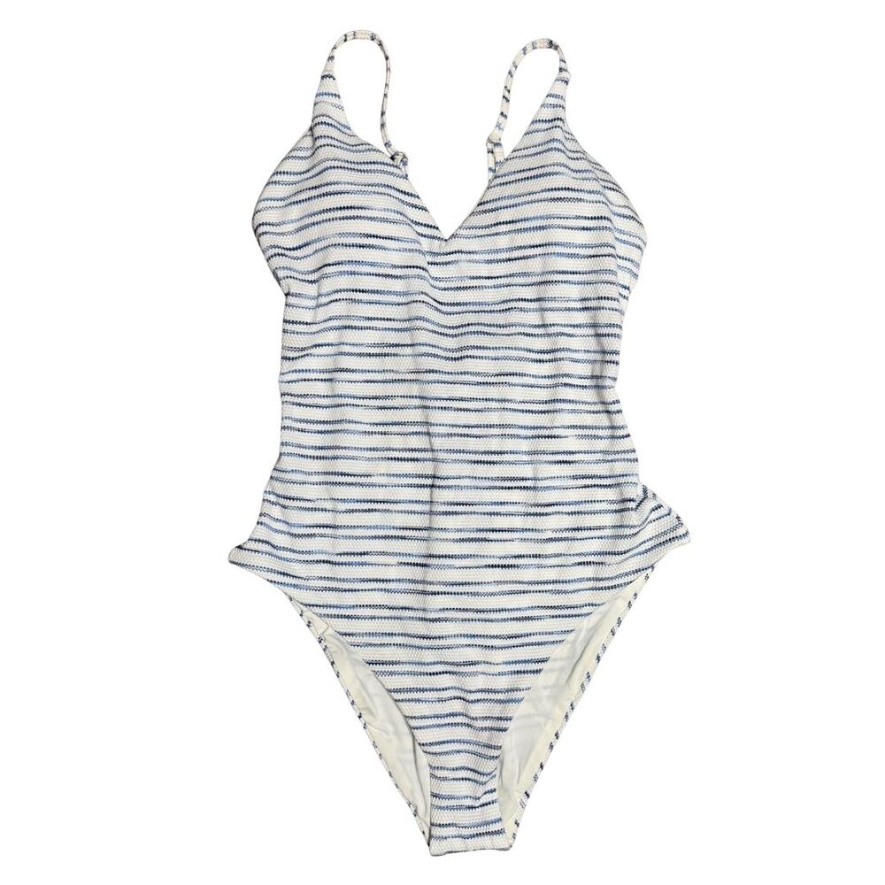 DOLCE VITA One Piece Swimsuit Medium Blue White Lace Up Back NWT
